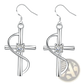 Elegant Silver Swirling Gemstone Cross Earrings