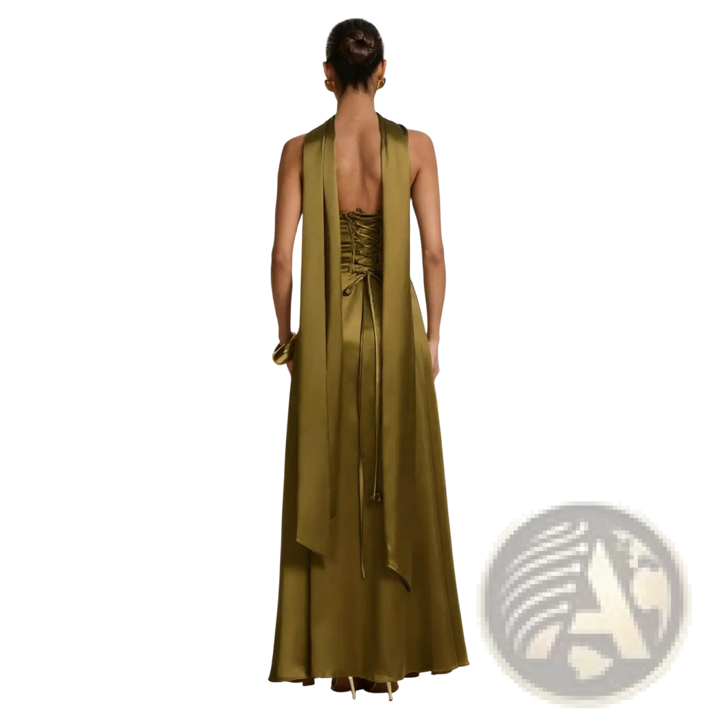 Elegant Strapless Satin Evening Gown with Draped Neckline