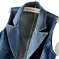 Embellished Tailored Denim Vest with Heart Charm Zipper