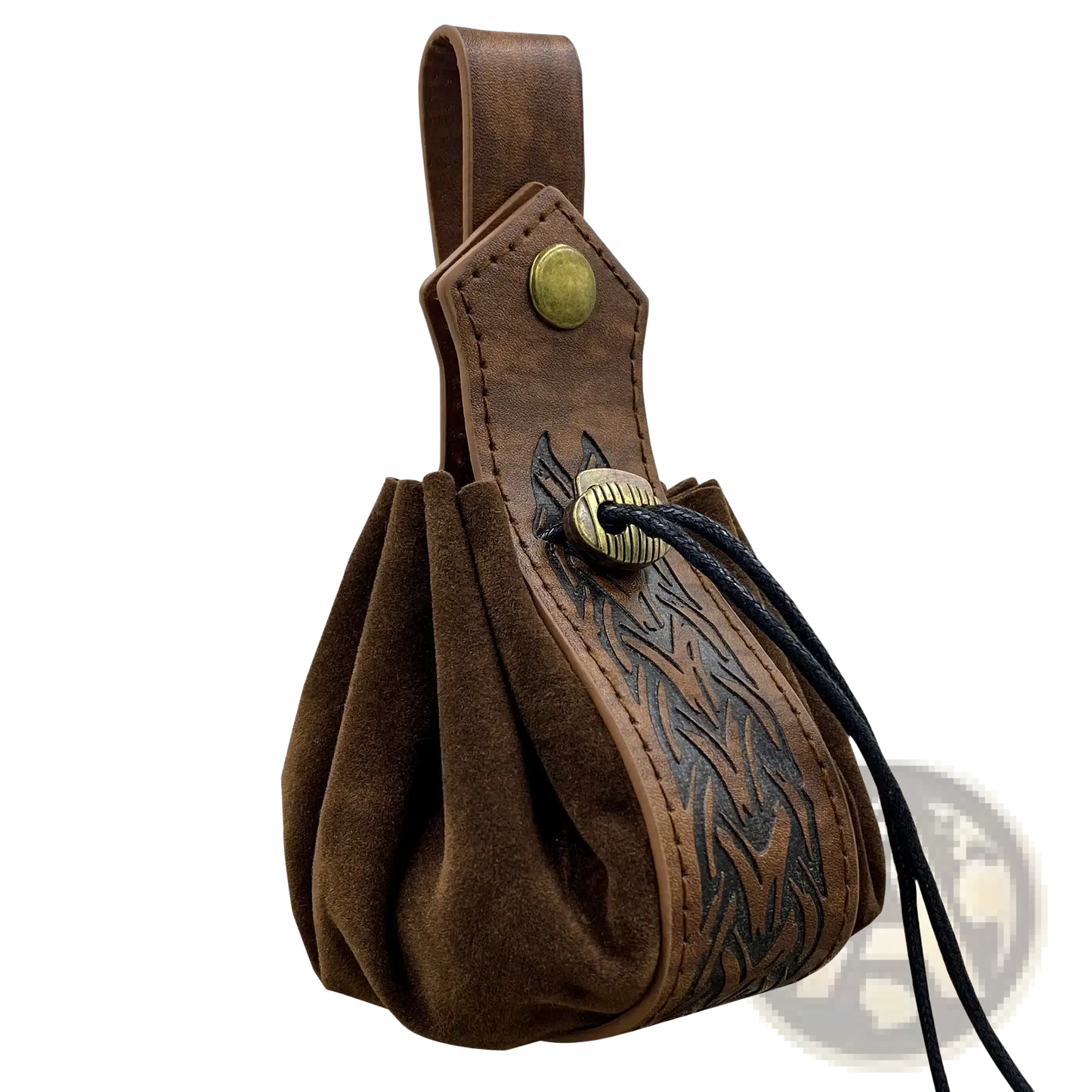 Embossed Celtic Knot Viking Leather Sling Bag with Skull Clasp