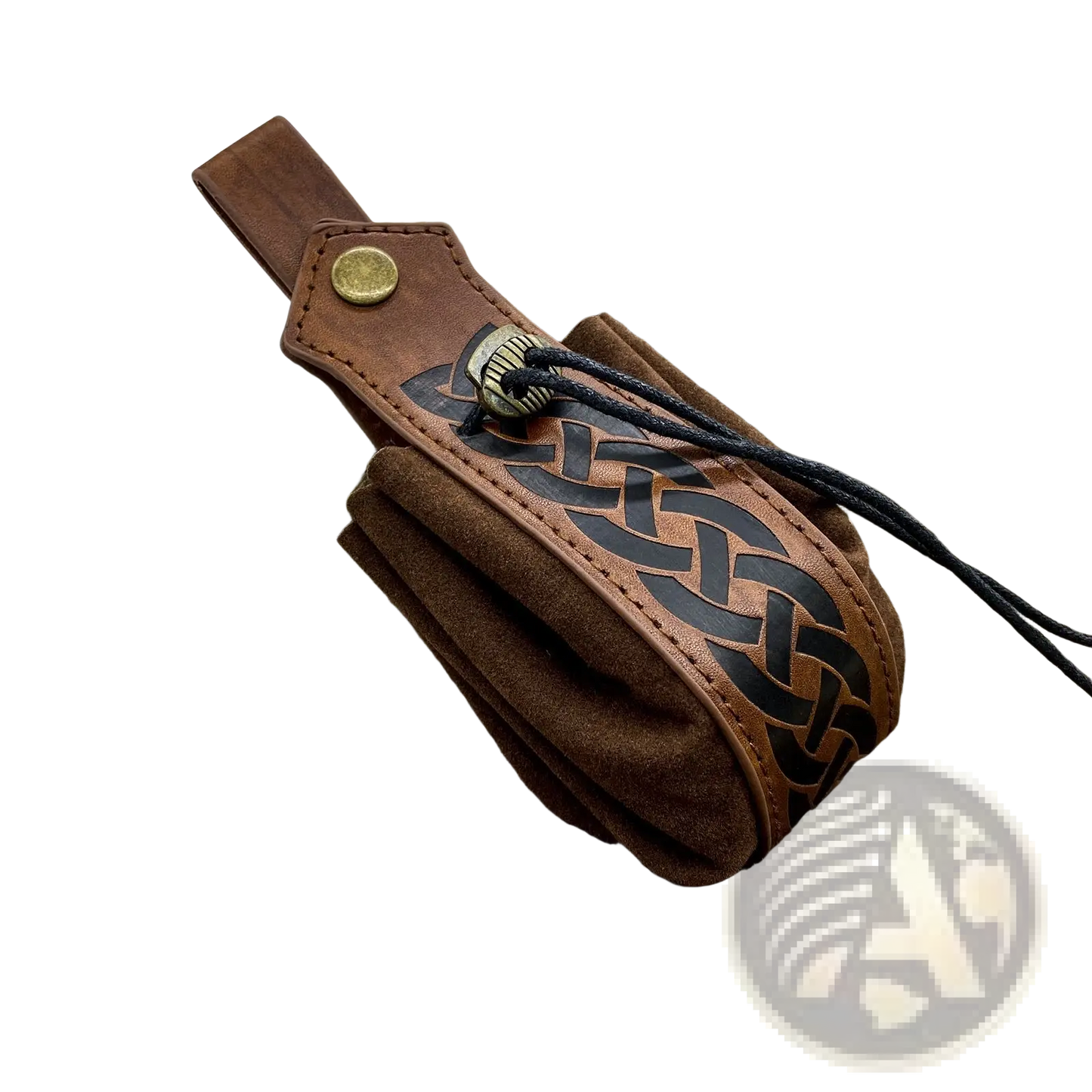 Embossed Celtic Knot Viking Leather Sling Bag with Skull Clasp