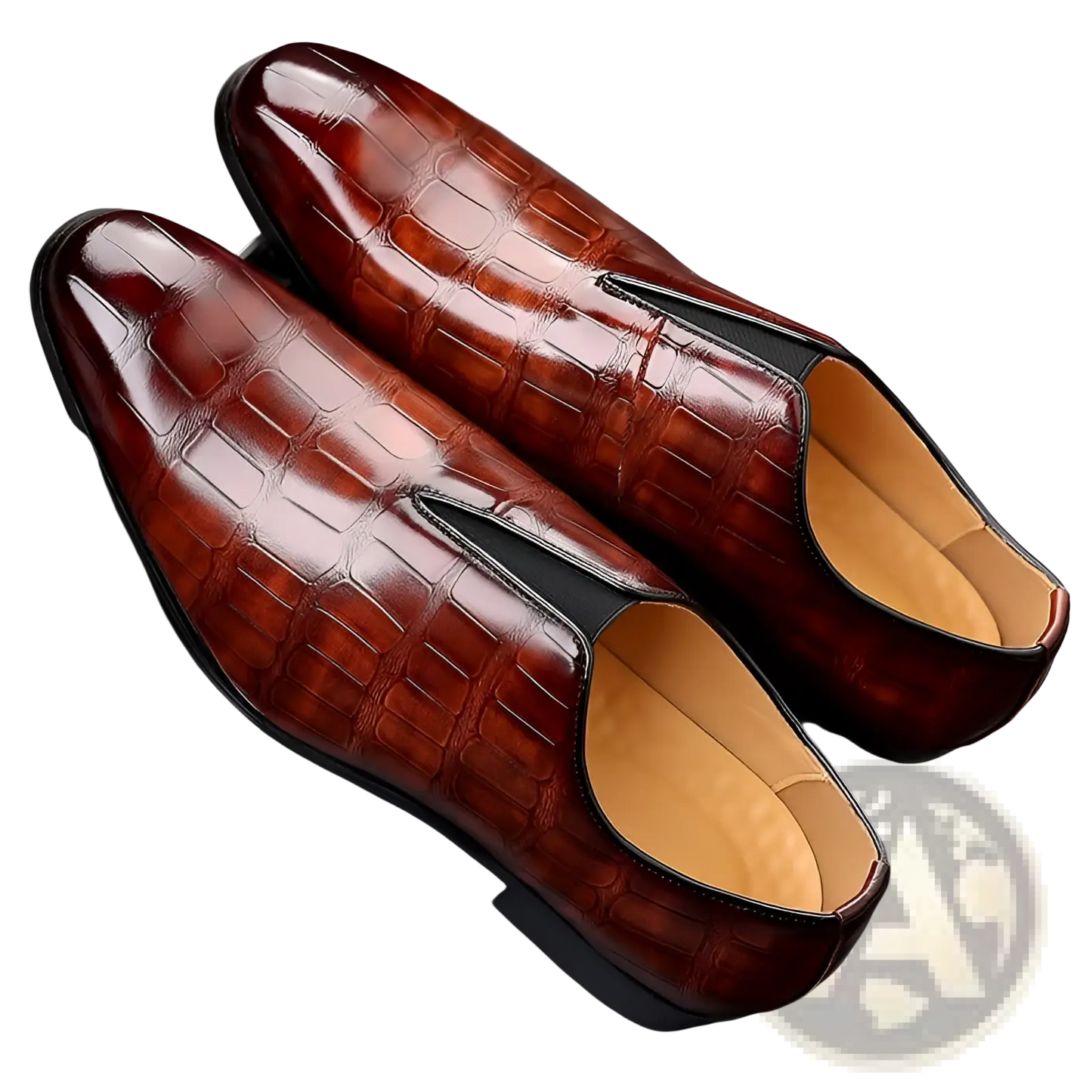 Embossed Stone Pattern Slip on Leather Loafers