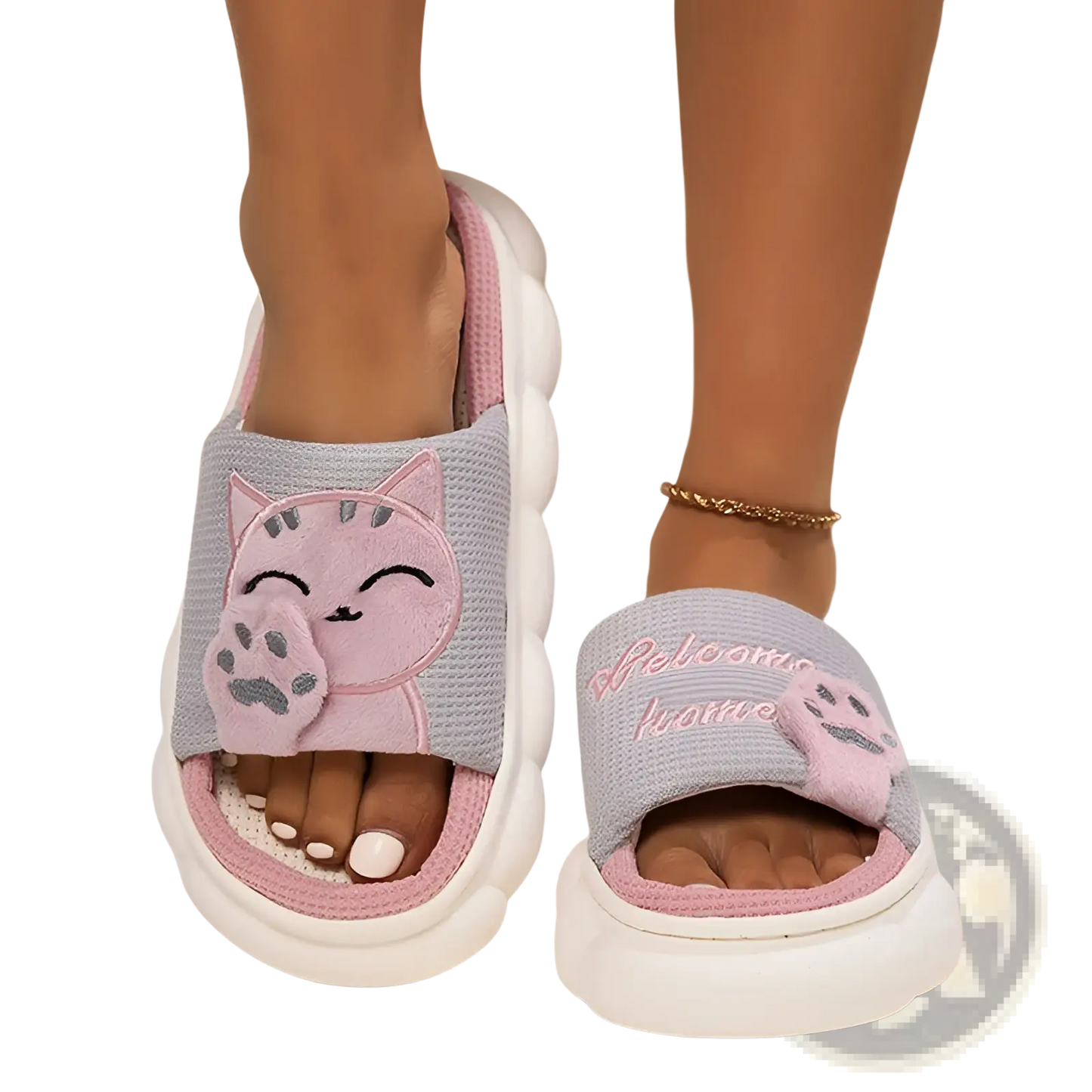 Embroidered Cat Cartoon Unisex Anti Slip Slide Slippers
