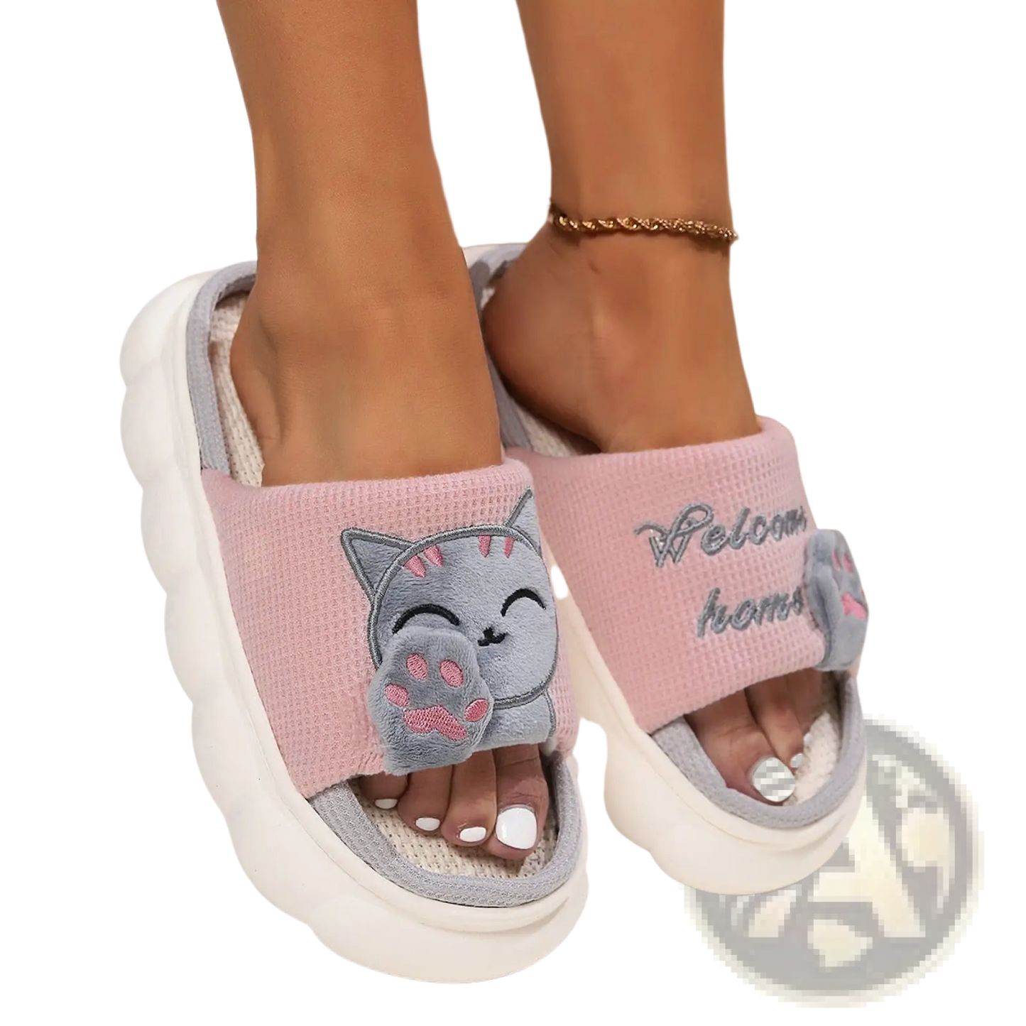 Embroidered Cat Cartoon Unisex Anti Slip Slide Slippers