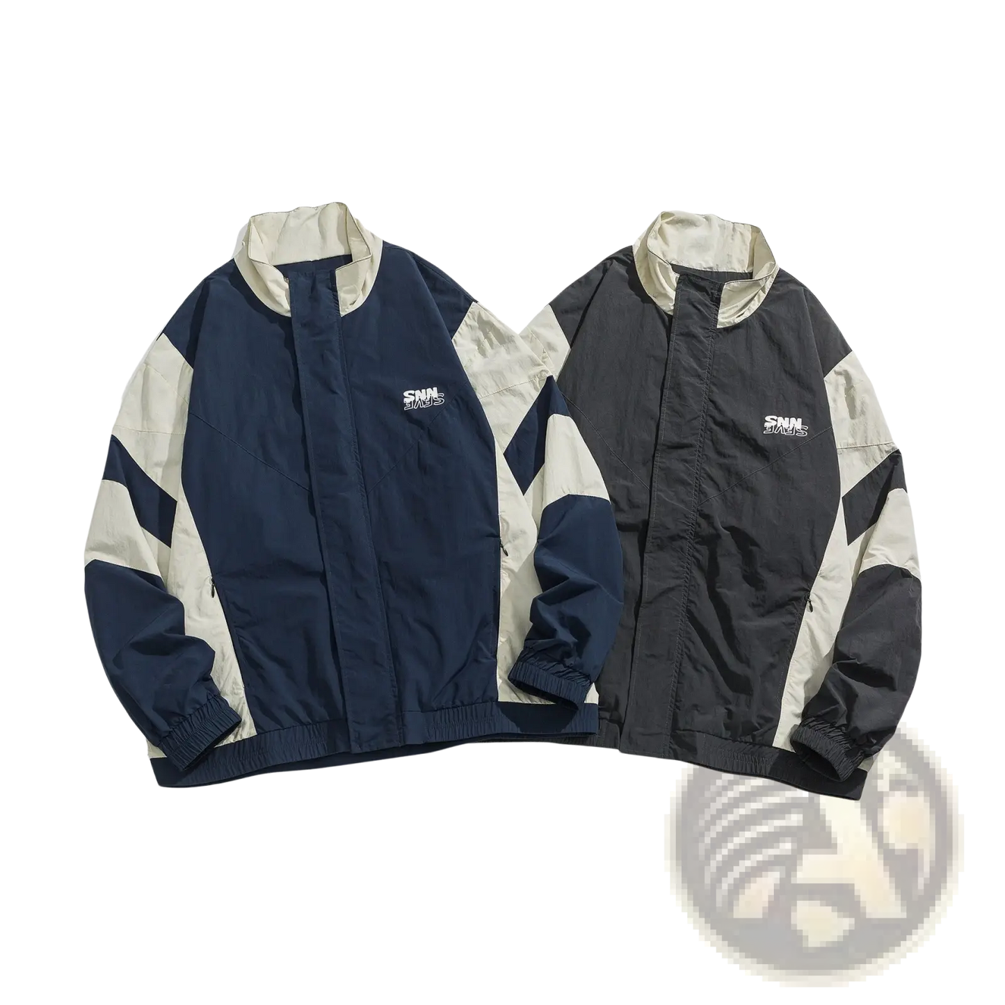 Embroidered Color Block Loose Windbreaker Jacket