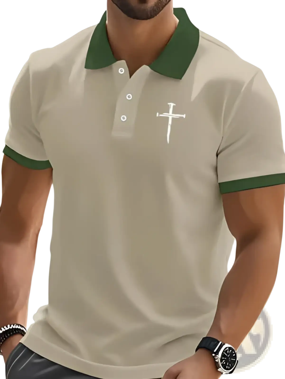 Embroidered Cross Contrast Trim Polo Shirt