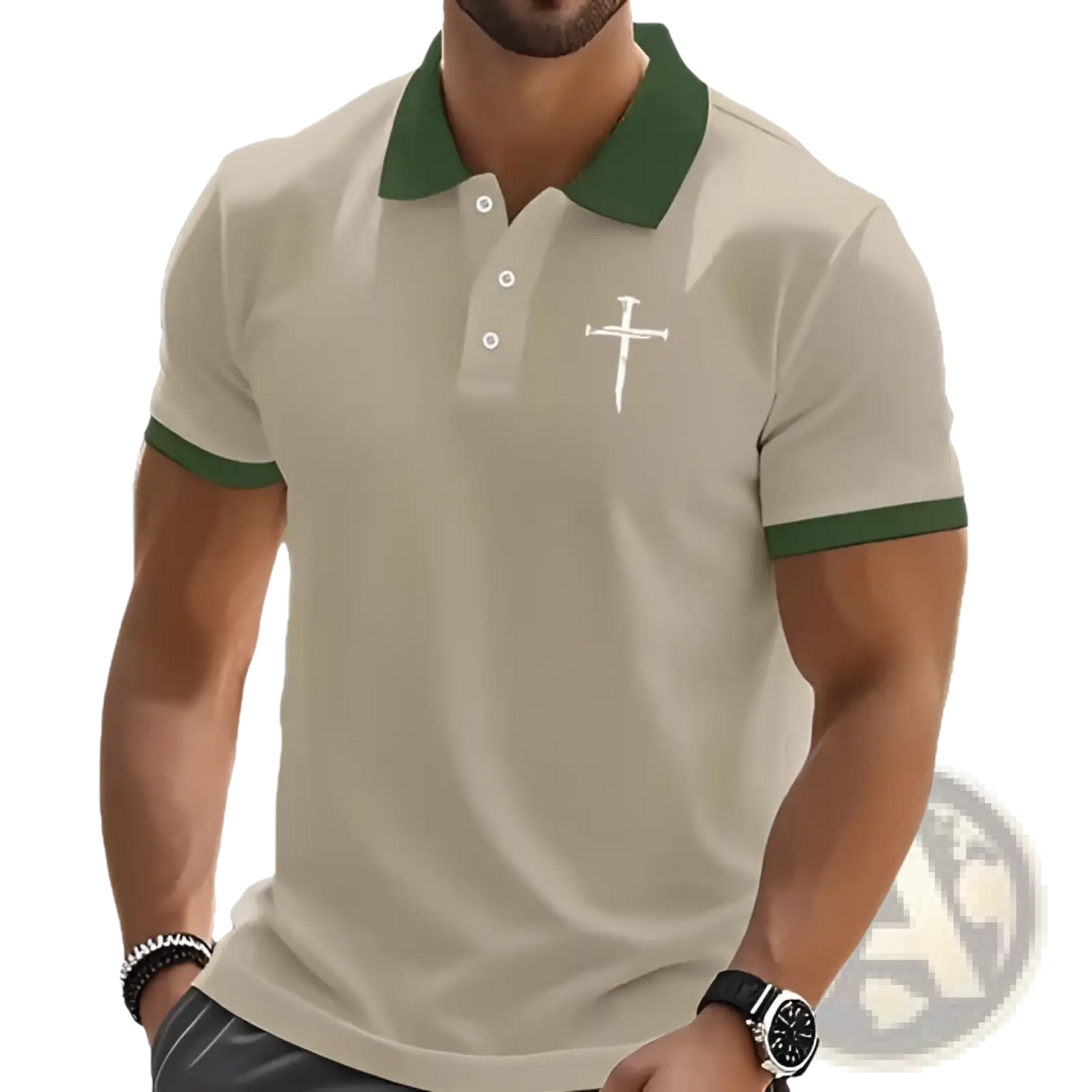 Embroidered Cross Contrast Trim Polo Shirt