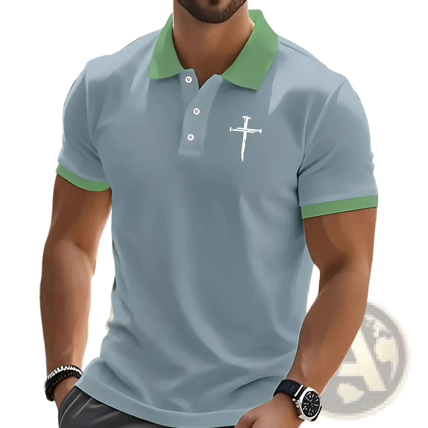 Embroidered Cross Contrast Trim Polo Shirt