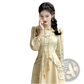 Embroidered Floral Apricot Cheongsam Dress with Tassels