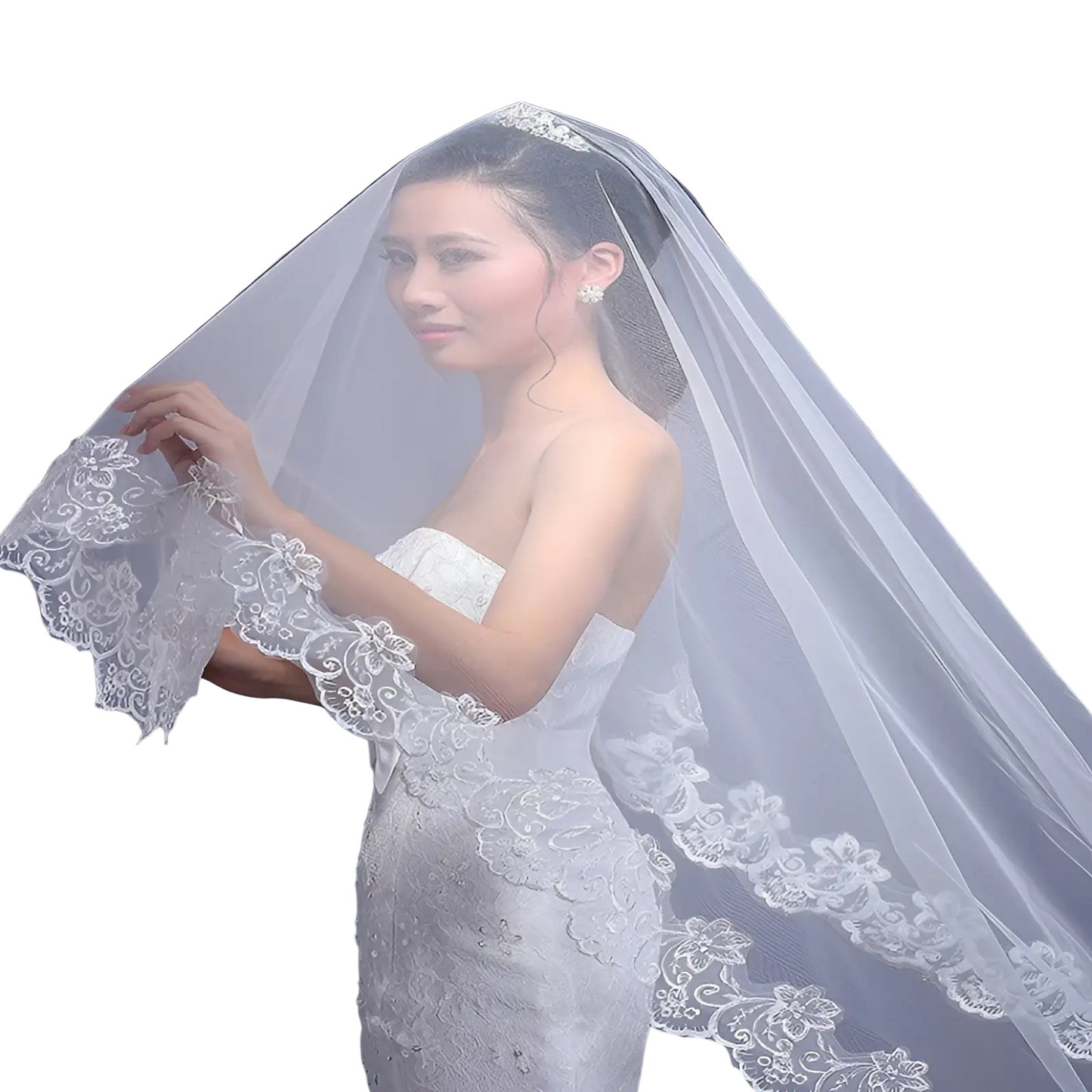 Embroidered Floral Lace Cathedral Wedding Veil