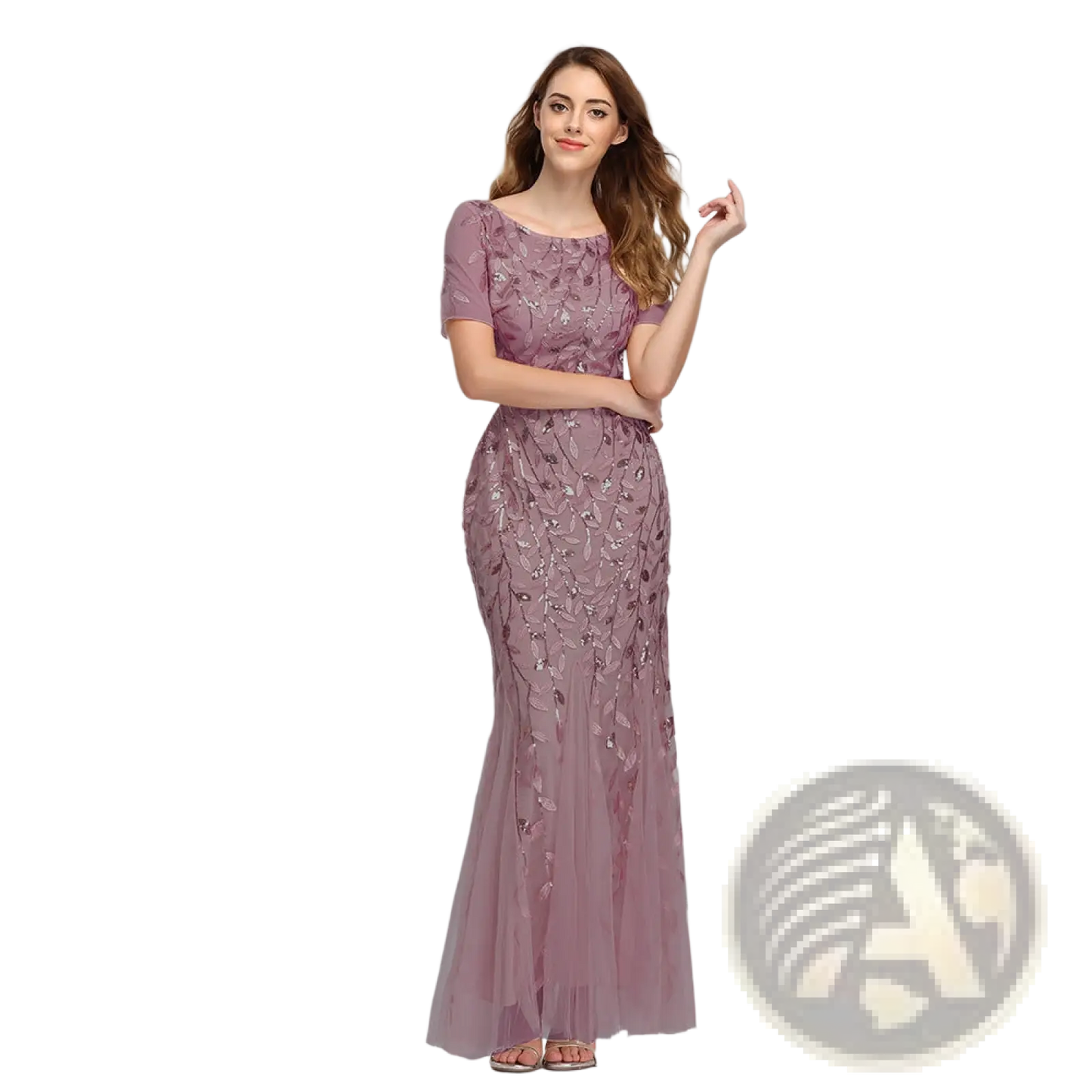 Embroidered Sequin Mermaid Evening Gown with Tulle Skirt