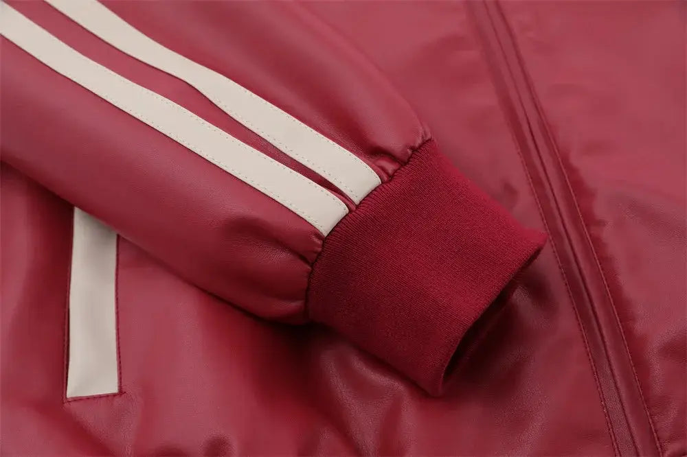 Men's Embroidered Stand Collar Pu Leather Statement Jacket