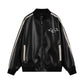 Men's Embroidered Stand Collar Pu Leather Statement Jacket