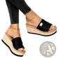 Espadrille Wedge Sandals with Denim and Metal Accents