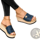 Espadrille Wedge Sandals with Denim and Metal Accents