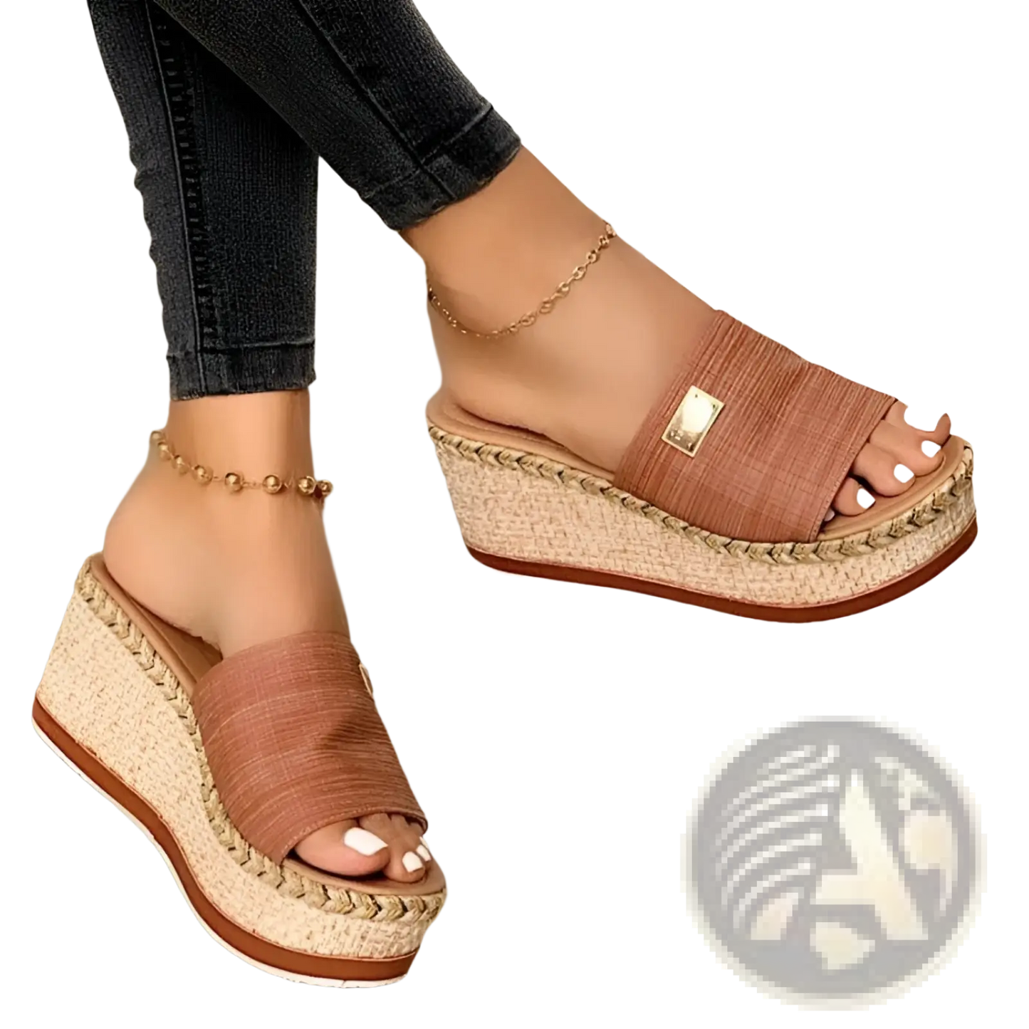 Espadrille Wedge Sandals with Denim and Metal Accents