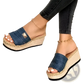 Espadrille Wedge Sandals with Denim and Metal Accents
