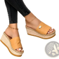 Espadrille Wedge Sandals with Denim and Metal Accents