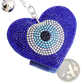 Evil Eye Heart Keychain Blue Rhinestone Leather Tassel