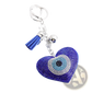 Evil Eye Heart Keychain Blue Rhinestone Leather Tassel