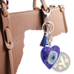 Evil Eye Heart Keychain Blue Rhinestone Leather Tassel