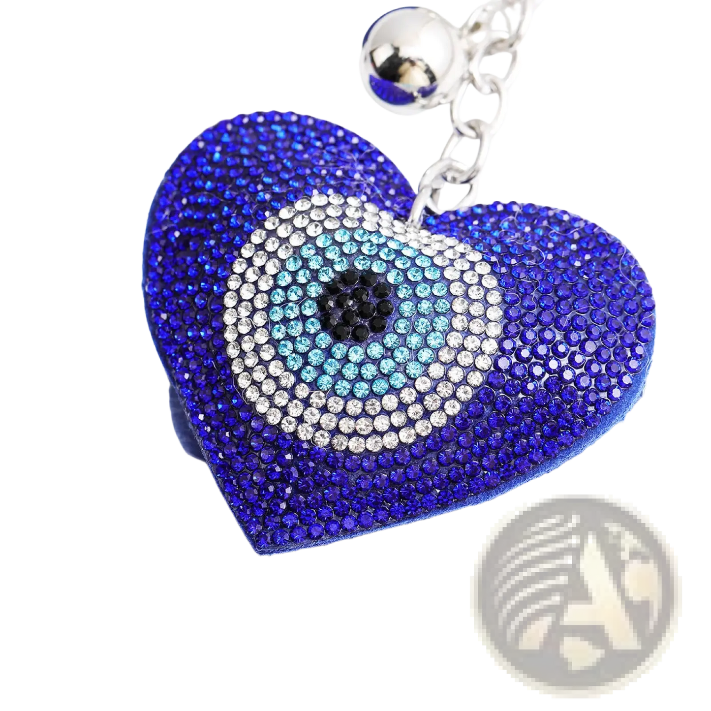 Evil Eye Heart Keychain Blue Rhinestone Leather Tassel