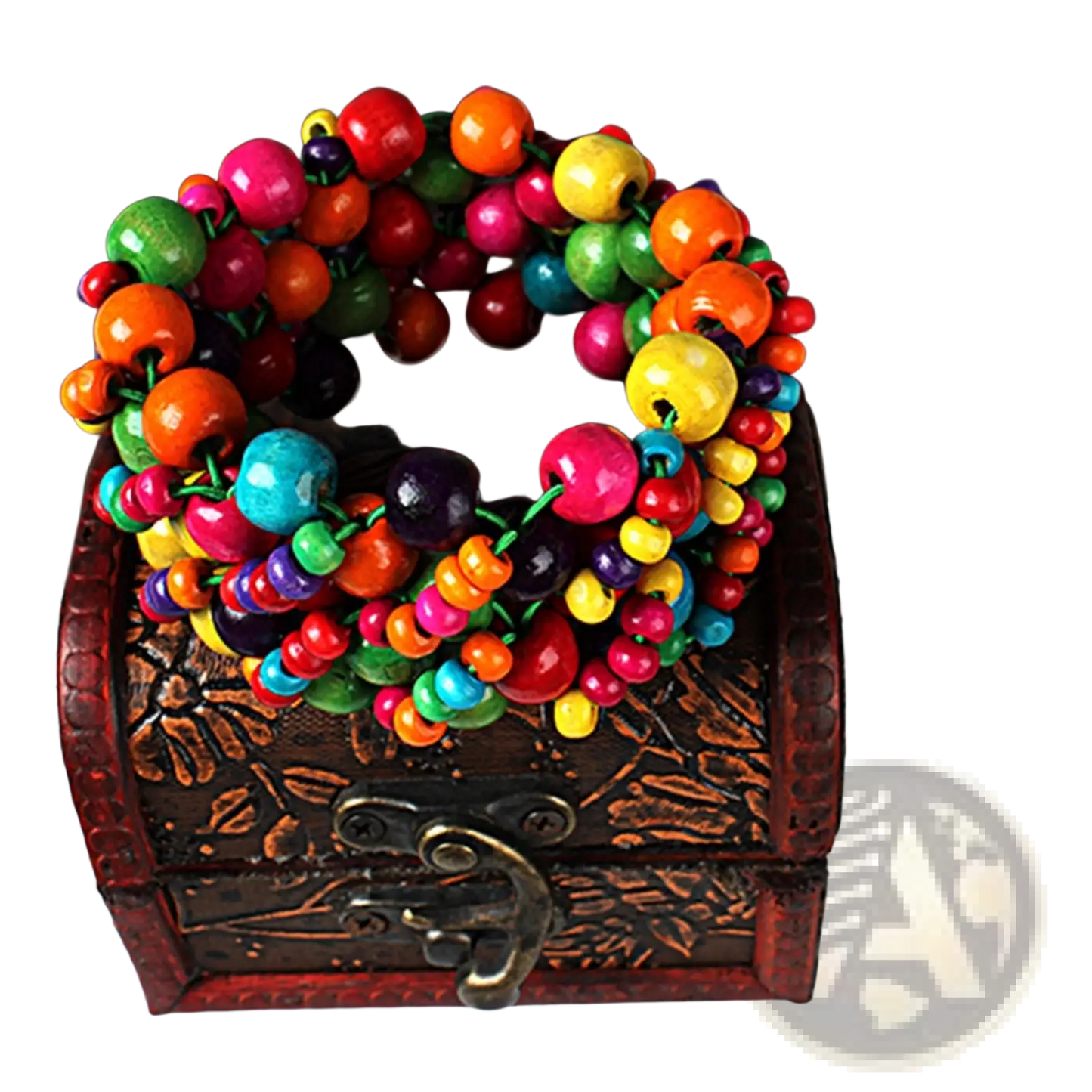 Exotic Multicolored Wooden Beaded Stretch Bracelet with Charms
