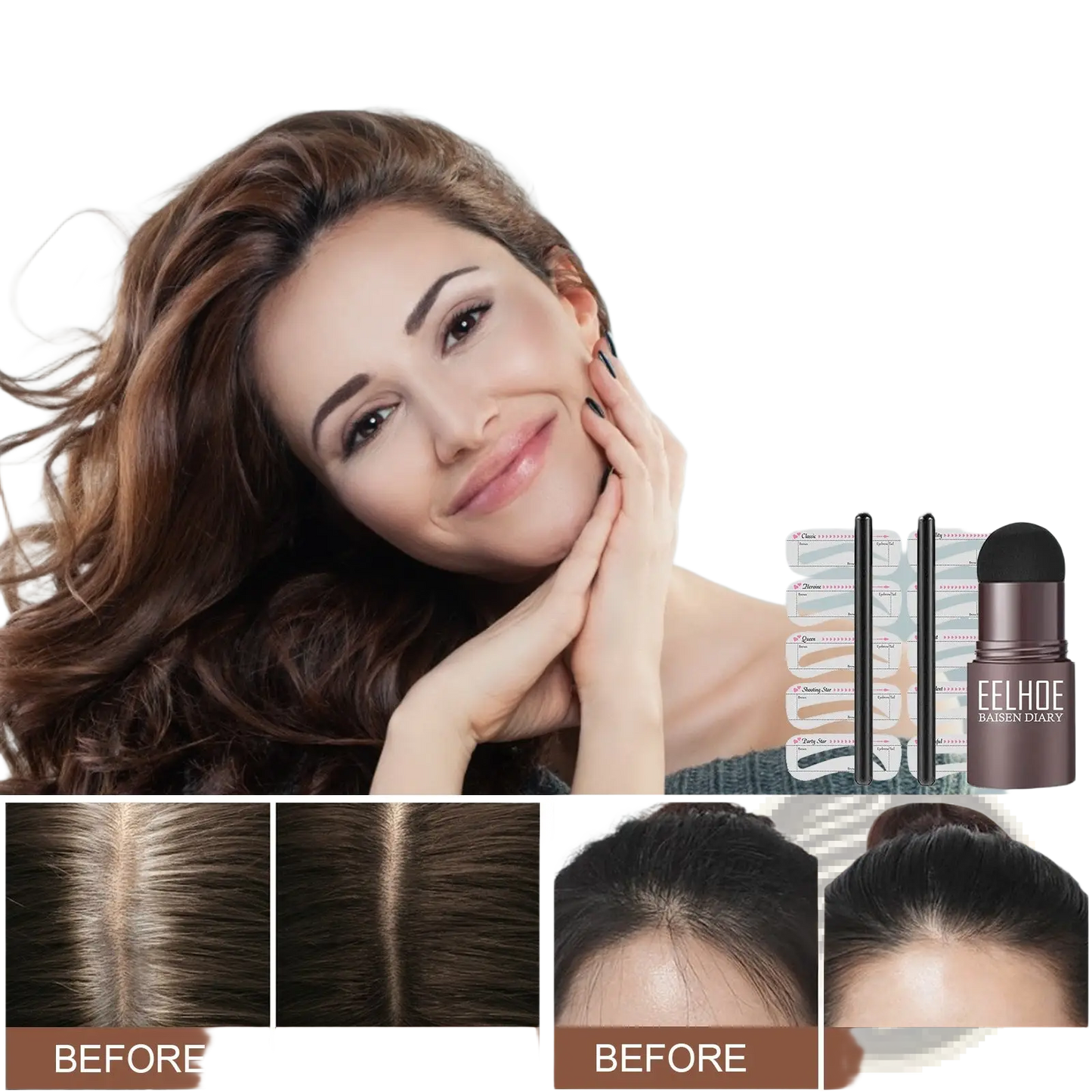 Eyebrow Powder Stencil Kit with Stamp and Pencil