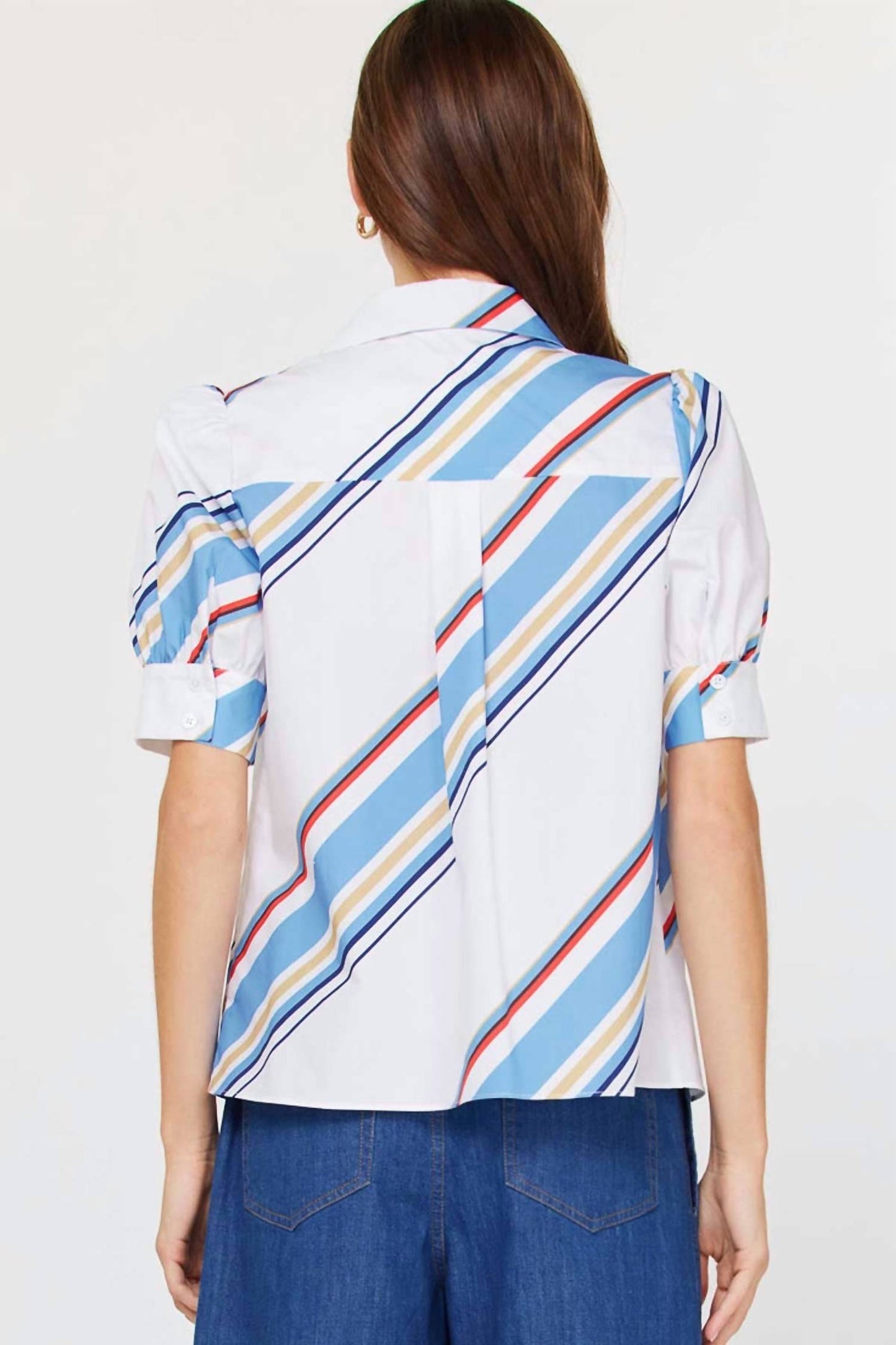 Current Air - Diagonal Stripe Split Neck Blouse