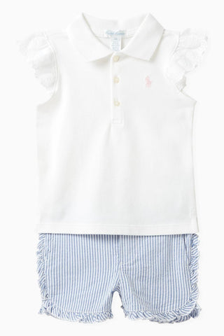 Polo Ralph Lauren - Conjunto polo e short com mangas franzidas para meninas