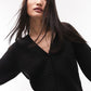 Topshop Waffle Knit Crop Cardigan in Black, Size Medium