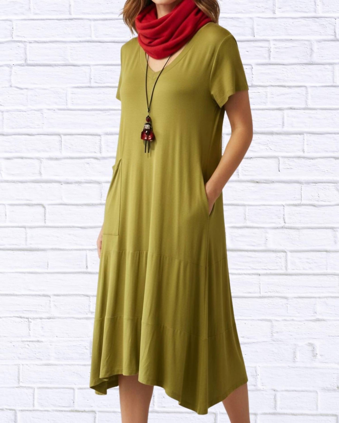 Kozan - Knit V-neck Short Sleeve Maxi Dress