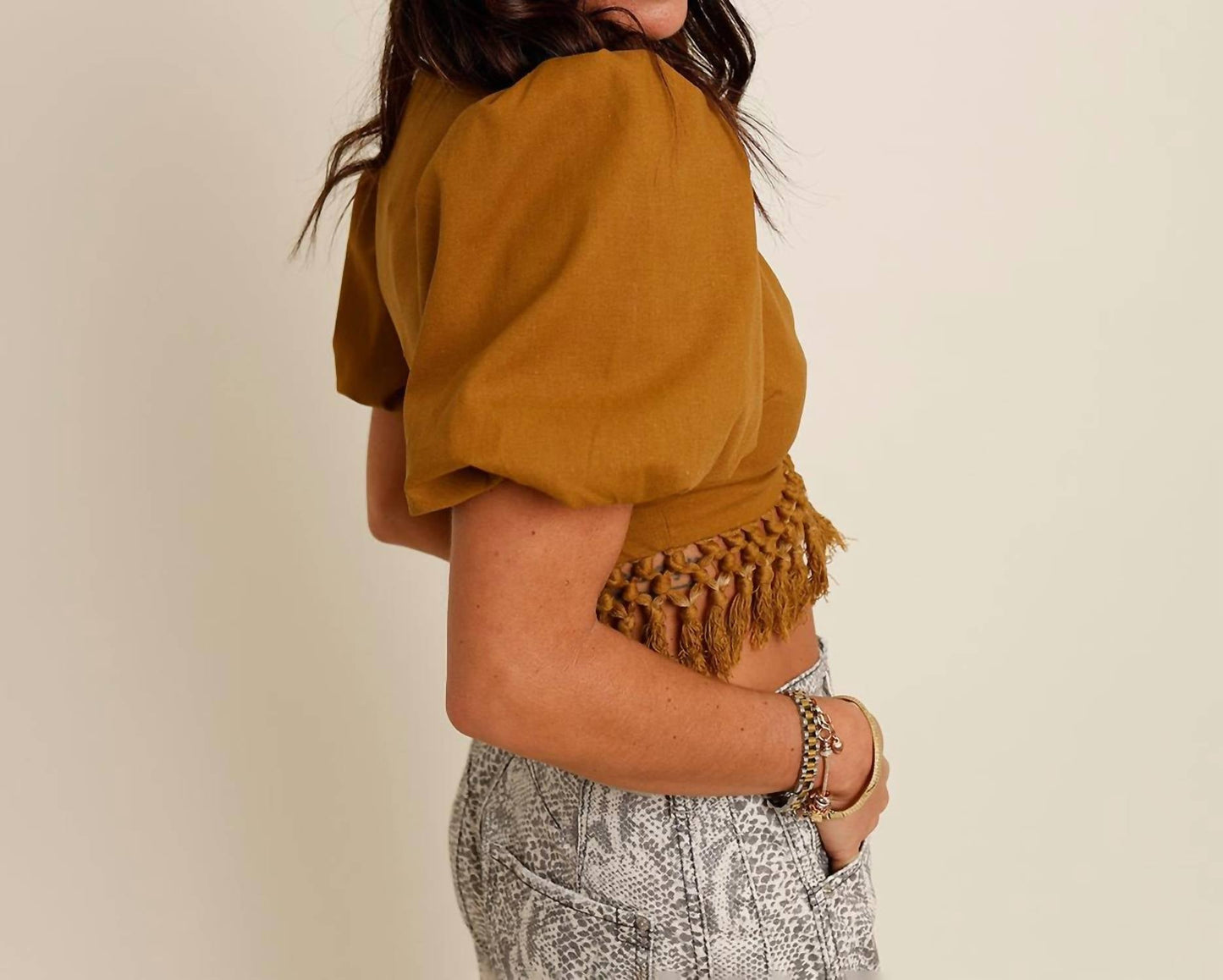 Endless Blu. - Monte Carlo Puff Sleeve Fringe Top