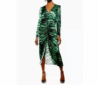 Topshop - Vestido midi de cetim com mangas bufantes e estampa de zebra