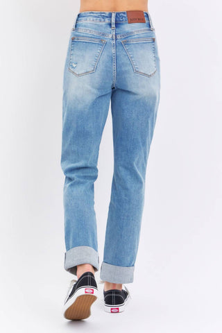 Judy Blue - Calça Jeans Boyfriend Destroy de Cintura Alta