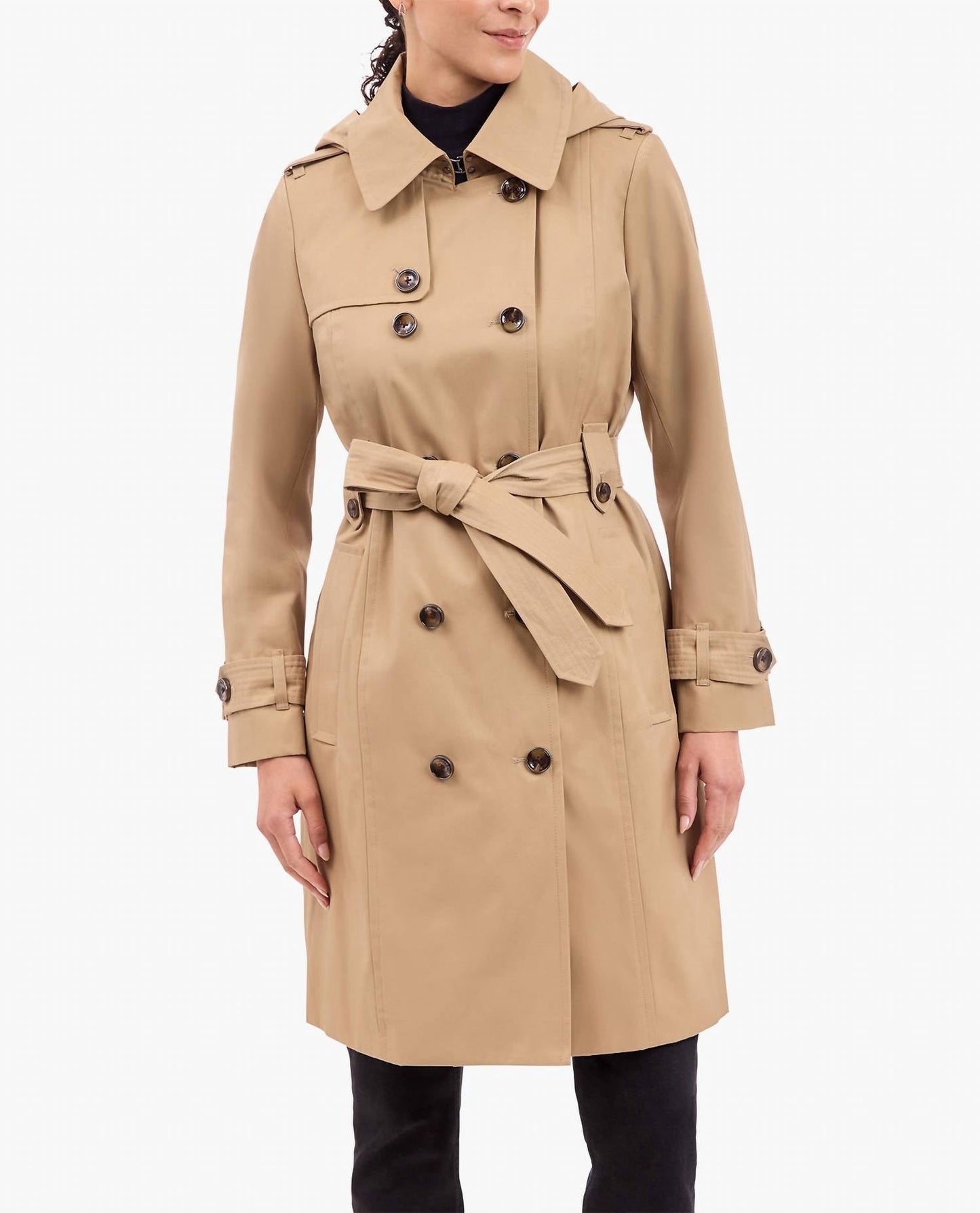 London Fog - Double Breasted Trench With Button Off Hood