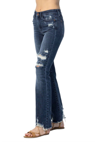 Judy Blue - Calça jeans slim bootcut Destroy de cintura média contrastante