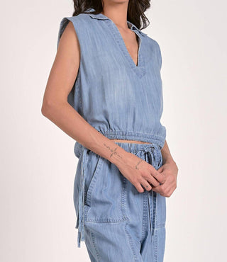 Elan - Top de cintura franzida Chambray