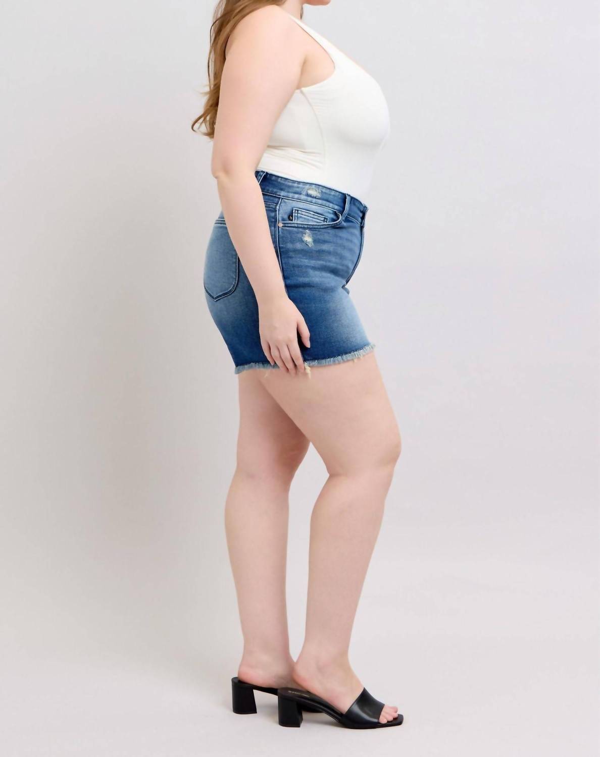 Judy Blue - High Waist V Front W/ Shield Pockets Denim Short