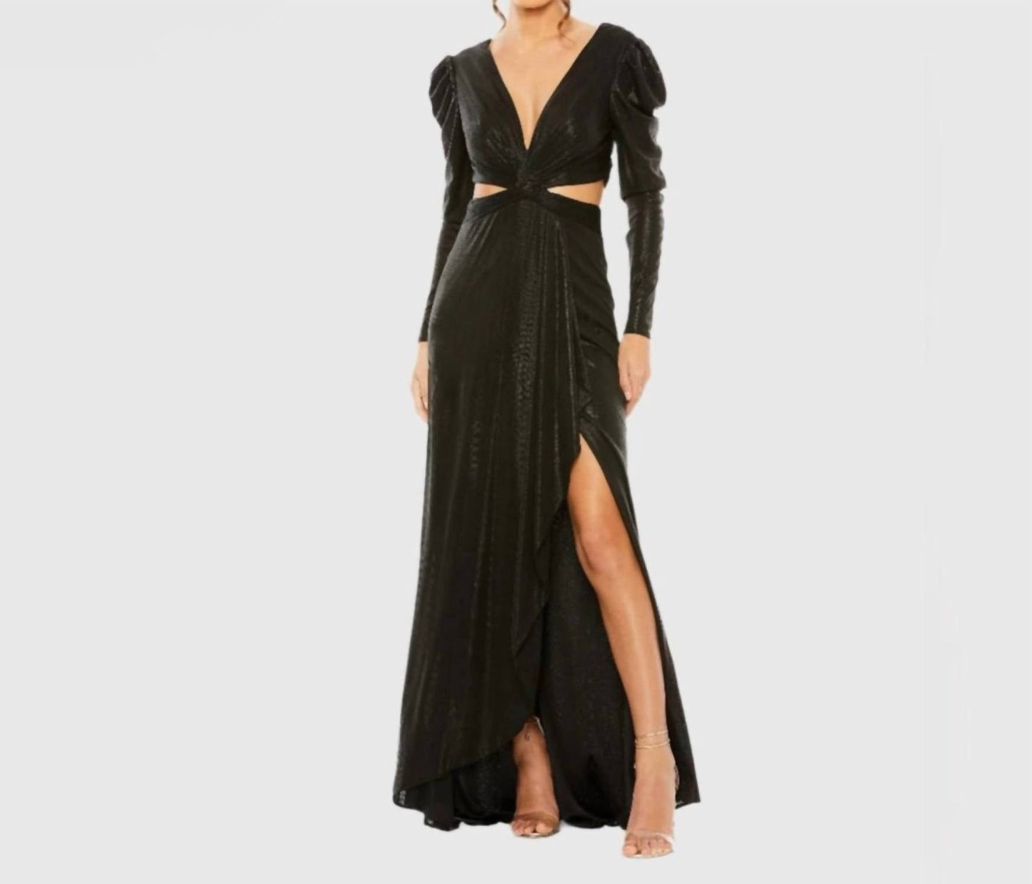 Ieena For Mac Duggal - Princess Sleeve Cut Out Metallic Gown