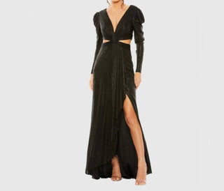 Ieena para Mac Duggal - Vestido metálico com recortes e mangas princesa