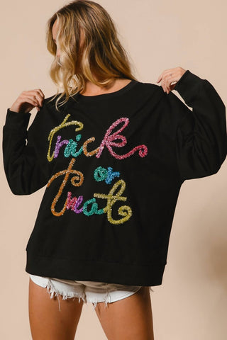 Bibi - Tinsel Trick Or Treat Lettering Halloween Pullover