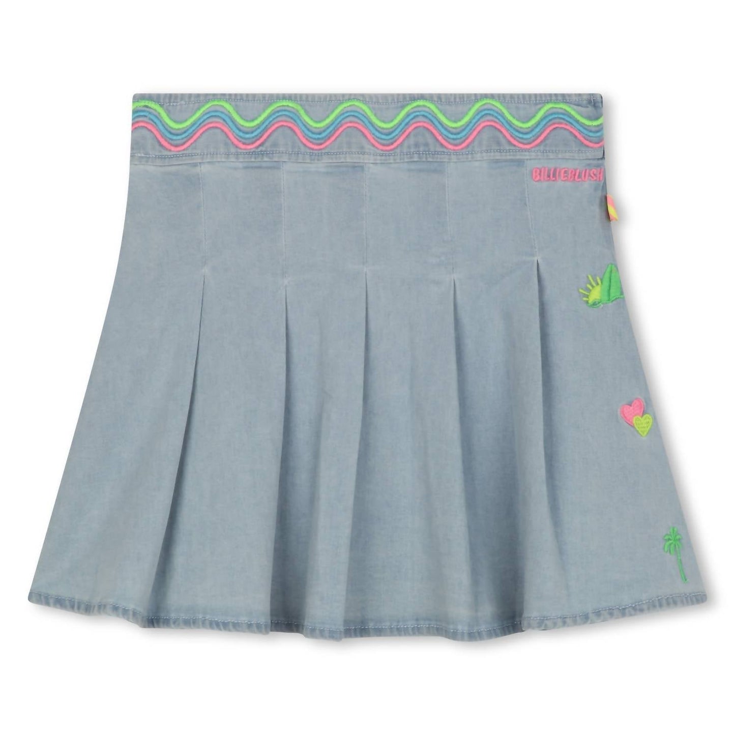 Billieblush - Kids Pleated Denim Skirt W/ Rickrack Embroidery On Waist