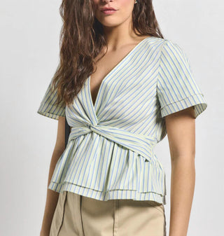 Derek Lam 10 Crosby - Top Caspien de manga curta com decote torcido