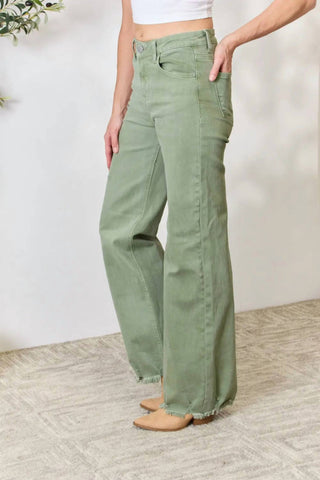 Risen - Women's Full Size Raw Hem Wide-leg Jeans