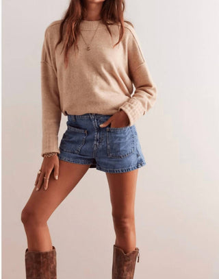 Free People - Shorts jeans com bolso aplicado Bettie Sailor