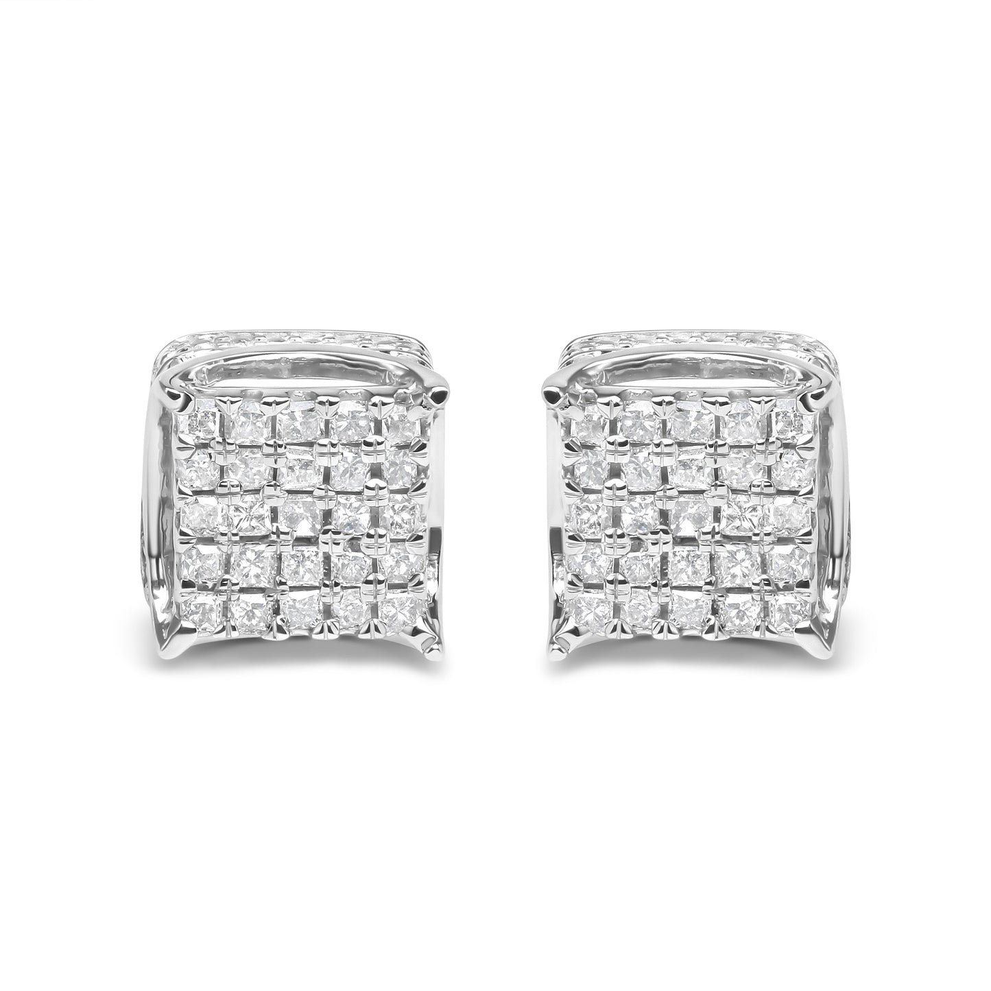 10K White Gold 1/2 Cttw Princess Cut Diamond Square Shaped Multi Stone Stud Earrings (H-I Color, SI1-SI2 Clarity)