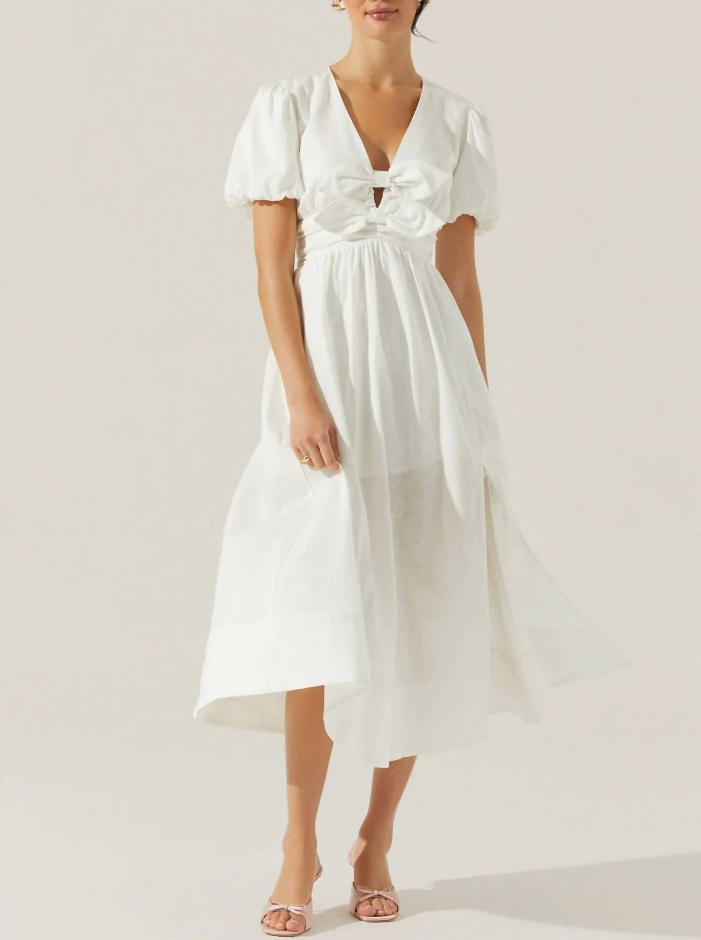 Astr - Citrine Linen Bow Front Midi Dress