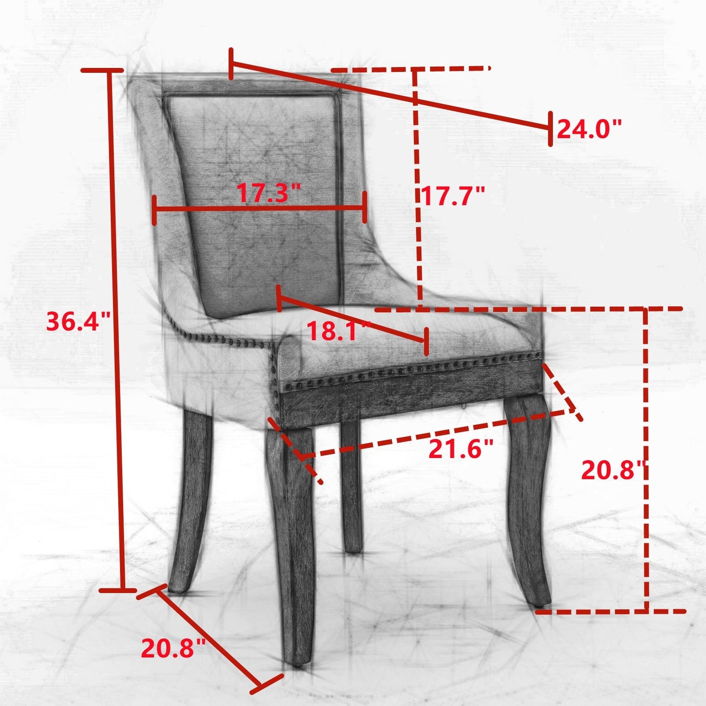 A&A Furniture Ultra Side Dining Chair with Thickened Fabric and Bronze Nail Head, Beige, Set of 2