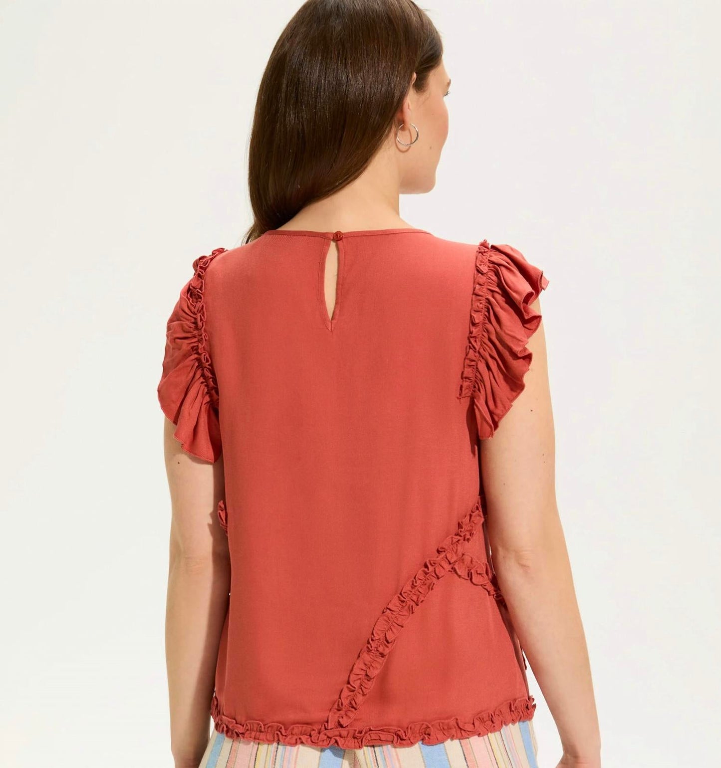 Fdj - Embelished Flutter Sleeve Top